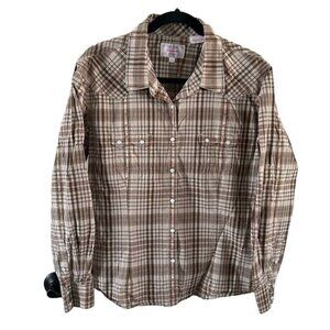 Panhandle Western Pearl Snap Long Sleeve Shirt, Plaid Cactus Detail Sz XL